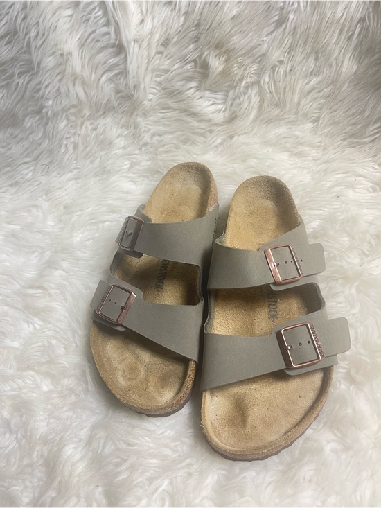 Birkenstock Arizona Men Taupe Slide Sandals with Rose Gold Buckles  SZ12 main image 9